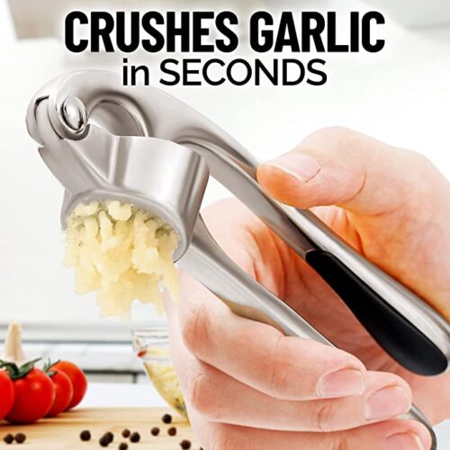 Zulay Kitchen Garlic Press With Soft, Easy To Squeeze Ergonomic Handle - Garlic Mincer Tool With Sturdy Design Extracts More Garlic Paste - Easy To Clean Garlic Crusher And Ginger Press (Silver)