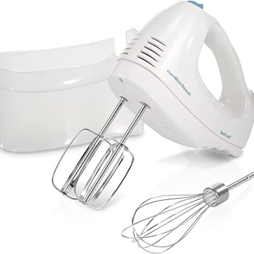 Hamilton Beach 6-Speed Electric Hand Mixer with Whisk, Traditional Beaters, Snap-On Storage Case, White